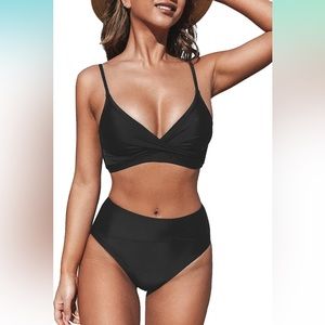 CUPSHE Women's Bikini Sets Two Piece Swimsuit High Waisted V Neck Twist Front